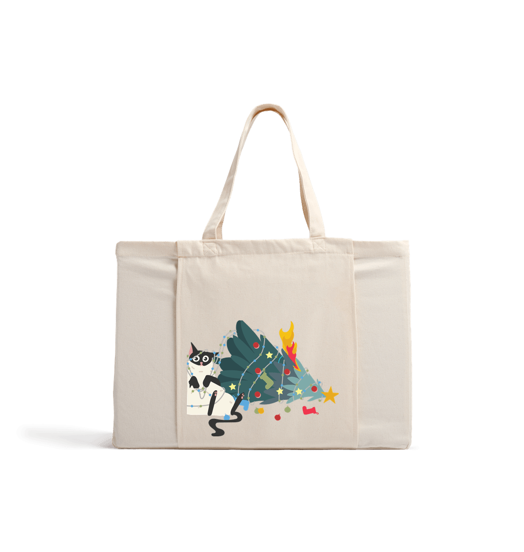 Natural Christmas Cat Tote - Angry Cat Chronicles Edition